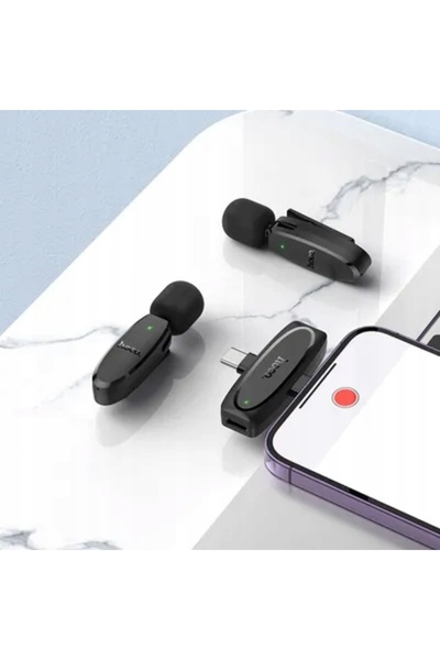 NO BRAND Microfon lavalieră wireless Lightning / USB C Hoco 2 bucăți L15 negru