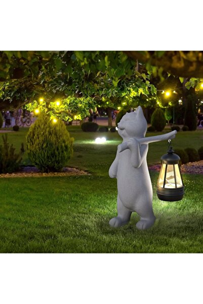 NO BRAND Felinar solar figurină pisică, statuetă decorativă de grădină din ră...