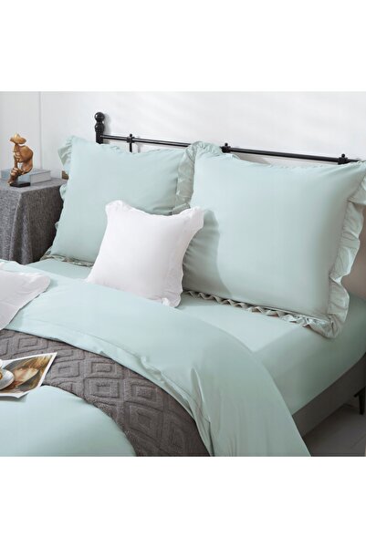 NO BRAND Lenjerie de pat Green Sage Ruffy 100% Bumbac 220x200 + 2 Fețe de per...