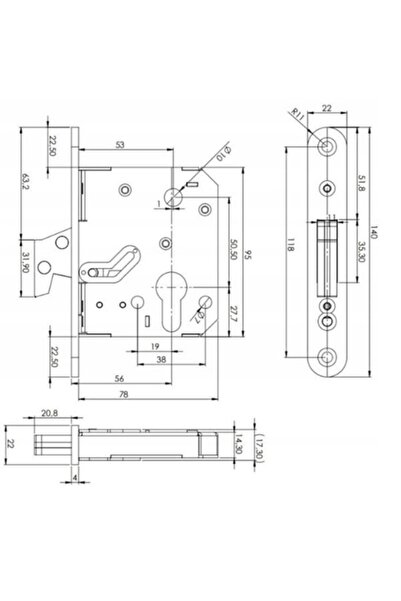 Lob Zăvor suplimentar cu blocare, pas 55mm, 4232, față 140/22mm