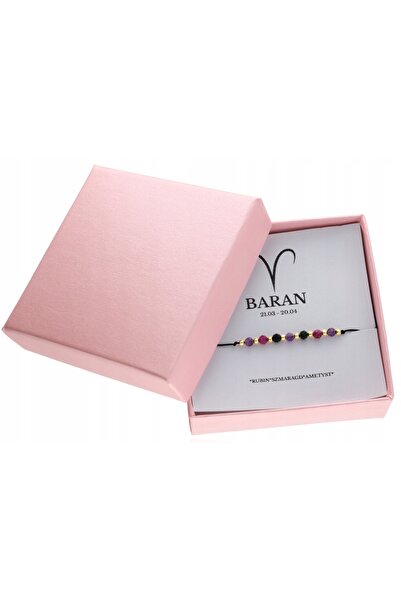 NO BRAND Brățară aurie cu semn zodiacal Berbec, pietre naturale, argint 925