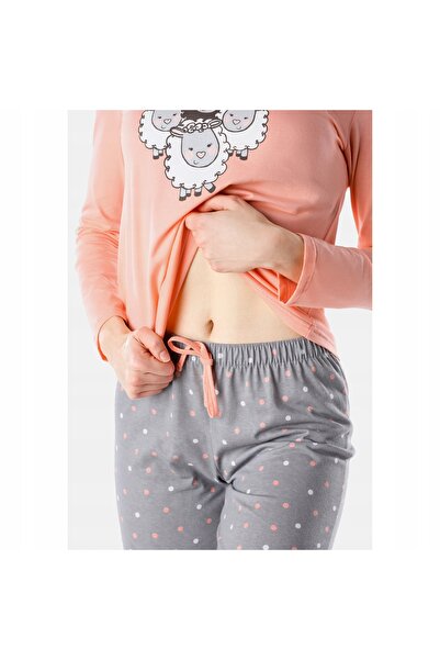 NO BRAND Pijama de damă din bumbac, cu mâneci lungi, model MS-169, culoare so...