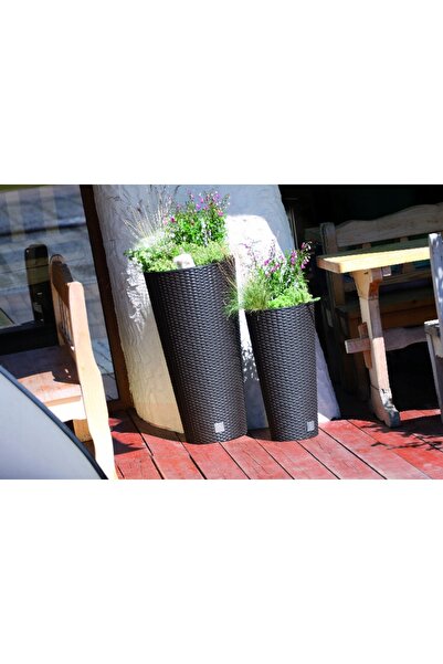 DIKEL Jardinieră rotundă din ratan de 30cm, înaltă + Inserție distanțieră
