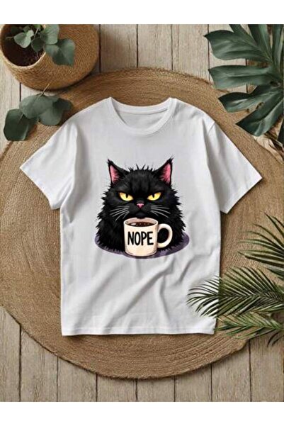 29CUN تي شيرت نسائي بمقاسات كبيرة مطبوع عليه "Nope" - تصميم قطة سوداء تحمل كو...