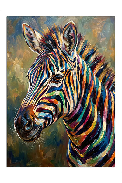 Artmeg Pânză decorativă cu portret de zebră în dungi colorate - Tablou din le...