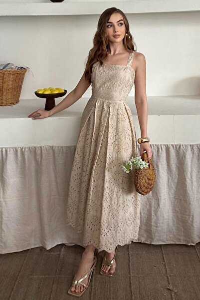 ELBEE Beige Strappy Brode Dress with Accessories