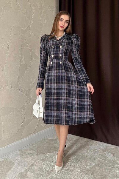 Elbee Fashion Woman Navy blue jacket sleeve dress