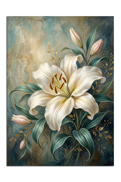 Artmeg Buchet de flori de crin alb - Pânză decorativă - Tablou din lemn MDF