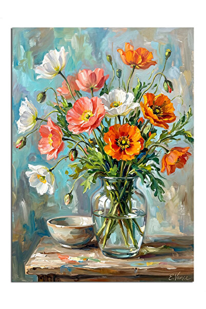 Artmeg Buchet de flori colorate de maci într-o vază - Pânză decorativă - Masă...