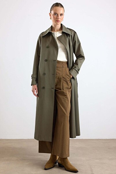Olcay Detachable Scarf Water-Repellent Trench Coat Haki̇ 6887