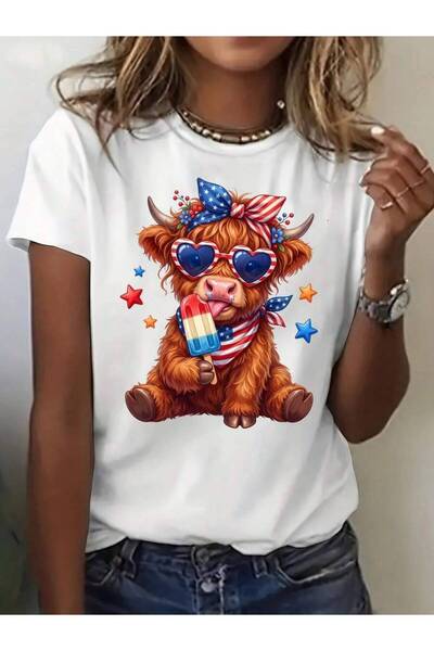 kai22 Women's Highland Cow Scottish-Themed T-Shirt - Black Relaxed Fit Crew N...
