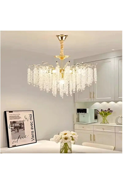 luminastar Χρυσός Μεταλλικός Κρυστάλλινος Πολυέλαιος, 7 υποδοχές E14, διάμετρ...