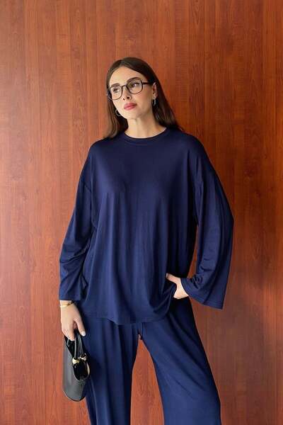 Ceylan Otantik Navy Blue Viscose Basic Bodysuit