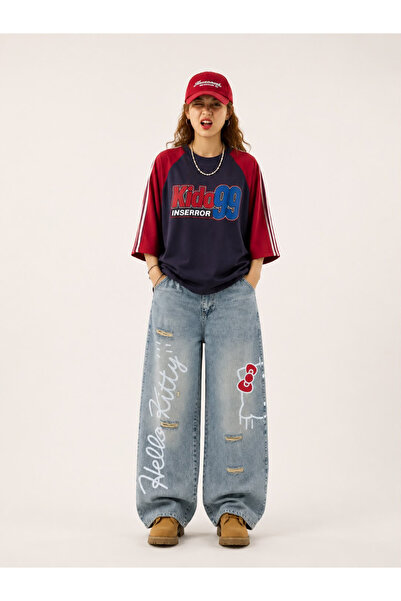 Gofeel Kity Patterned Baggy Blue Pants
