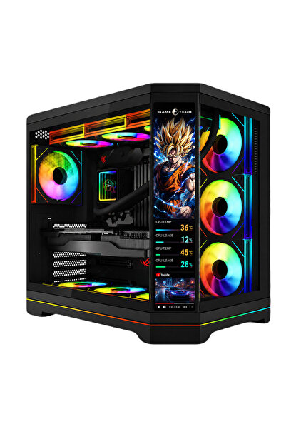 GAMETECH Vision V2 7x ARGB Fanlı LCD Ekranlı Oyuncu Bilgisayar Kasası ( Siyah )