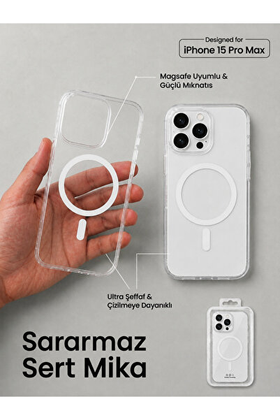 İPHONE 15 PRO MAX UYUMLU SARARMAZ ŞEFFAF KILIF MAGSAFE ÖZELLİKLİ
