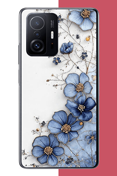 Aksesuarist Xiaomi Mi 11T-11T PRO Uyumlu mavi çiçek UV Baskılı Silikon Kılıf