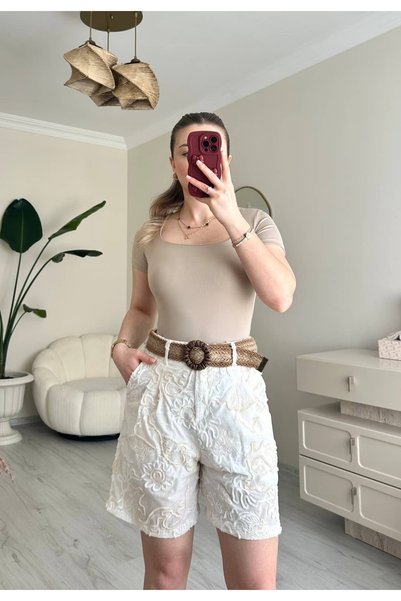 ALICESTORE Hasır Kemerli Desenli Şort