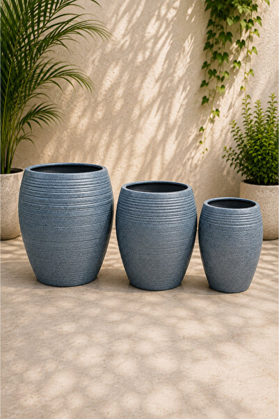 Generic Ceramic Modern Slate Ribbed Pot - SET 3PCS