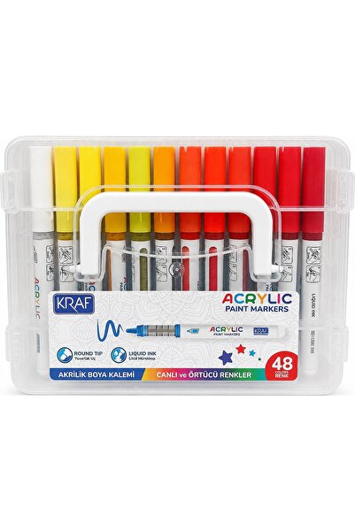 KRAF Akrilik Marker Yuvarlak Uç Boya Kalemi Seti 48 Renk