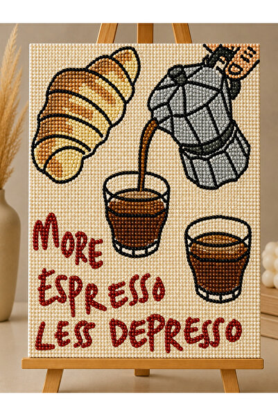MAHREVA More espresso Pearlstone Tuval Sanat Kiti 15x20 cm | Yarım İnci 3D Ta...