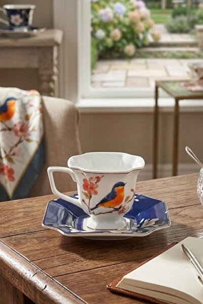 ALBETTO Porcelain 90 ml Footed Cup Set of 2 Navy Blue Spring Breeze