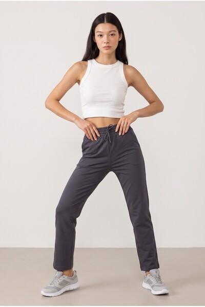 NOTHING Women's High Waist Elastic Waist Lace-Up Straight-Leg Sweatpants Po-3011
