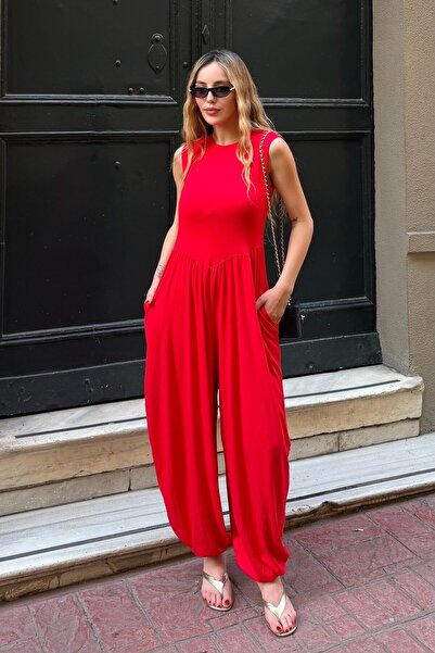 Laluvia Red Zero Sleeve Jumpsuit - 4144