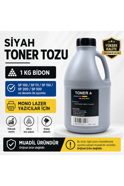 Asyaink Ricoh Uyumlu 1 Kg Siyah Mono Toner Tozu - Bidon