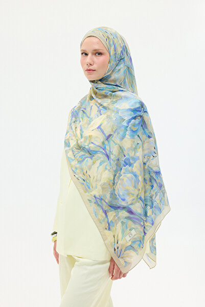 cs camellia scarf Elora Rami Shawl - Blue-Cream