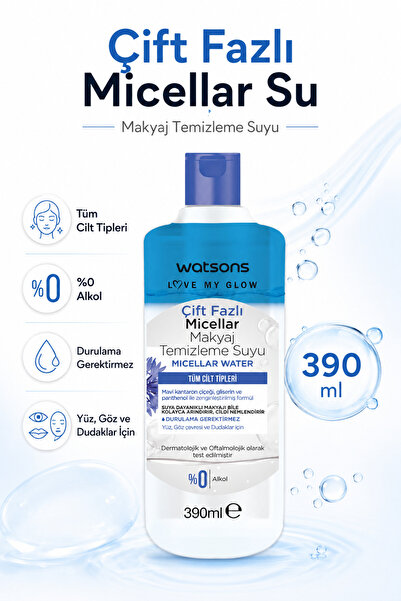 Watsons Çift Fazlı Nemlendirici Yüz Göz Dudak Makyaj Temizleme Suyu 390 ml