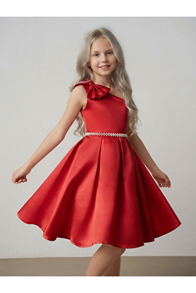 melek golden Girls' Evening Gown – Satin Dress with Bow, Stylish Dress for Sp...