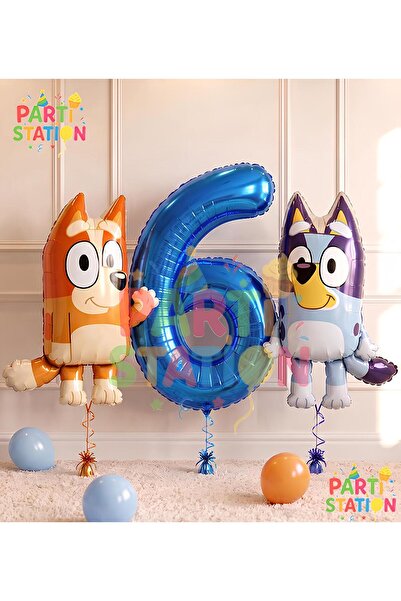 Parti Station Bluey and Chilli Themed 6-Year-Old Foil Balloon Set – 3 Pieces ...