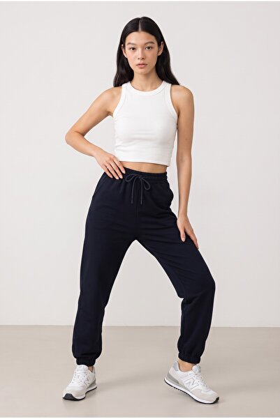 NOTHING Kadın Yüksek Bel Beli Lastikli Bağcıklı Cepli Paçası Lastikli Baggy Jogger Eşofman Altı PO-3051
