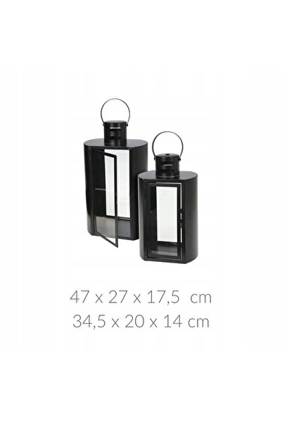 Home Styling Collection Lanternă metalică neagră cu mâner, set de 2 lanterne ...