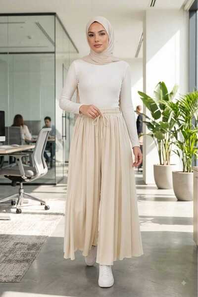 Loreen Women's Wide Leg Pleated Elastic Waist Skirt Trousers Byfu206640