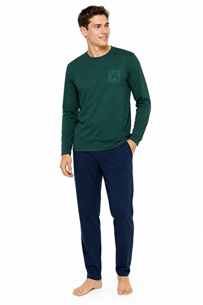 Pierre Cardin Men's Pajama Set, Crew Neck, Cotton, Square Monogram Pattern