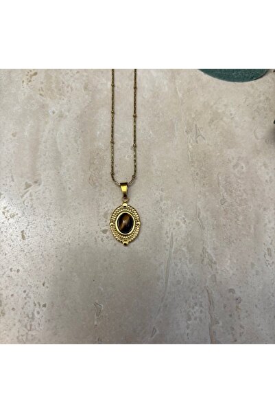 nesdesignn Ethnic Tiger's Eye Stone Steel Necklace