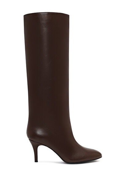 Derimod Women's Brown Thin Heeled Leather Boots Wf160005Dv