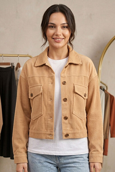 Genel Markalar Fitilli Kadife Crop Ceket