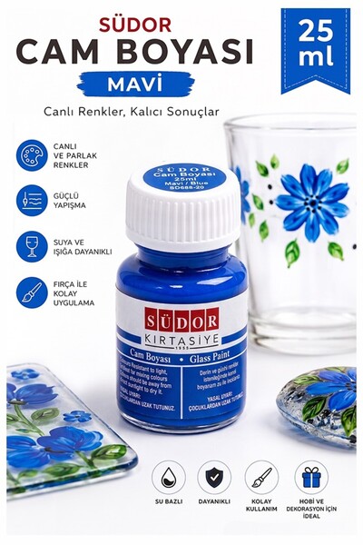 Artlantis Cam Boyası Vitray Boyası 25 ml 1 Adet Südor Su Bazlı Renkli Cam Vit...