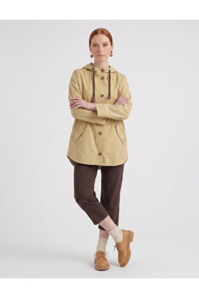 KYR Hooded Detailed Short Trench Coat Light Yellow