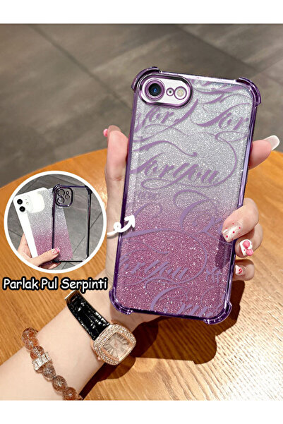 ucuc iPhone 7/8/SE 2020 2022 Uyumlu Şeffaf Dört Köşe Silikon Kaplama Parlak K...