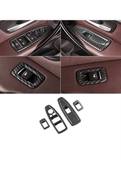 ŞENYILDIZ AKSESUAR BMW 3ve5 Serisi F10 F30 F32 F34 F36 F18 2011-2017 Cam Düğmesi Paneli Karbon Seti 4 Parça