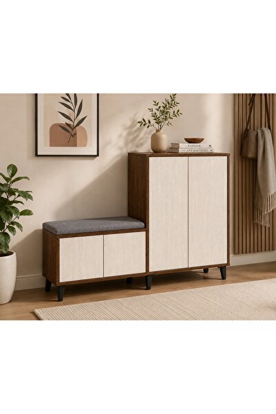 N.zone Modern Shoe Cabinet with Comfortable Seating, Combining Brown Wood and...