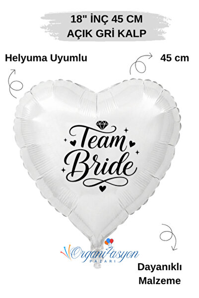 Organizasyon Pazarı 18 Inch White Heart Foil Balloon |   Bride Team Printed |...