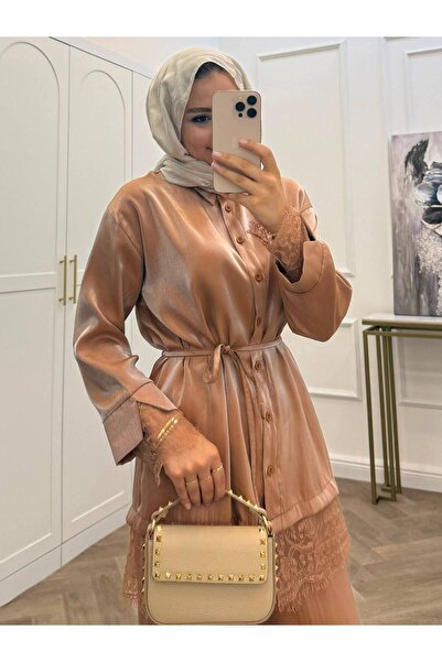 bezenstore DANTEL DETAYLI PARLAK GÖMLEK PANTOLON ALT-ÜST TAKIM
