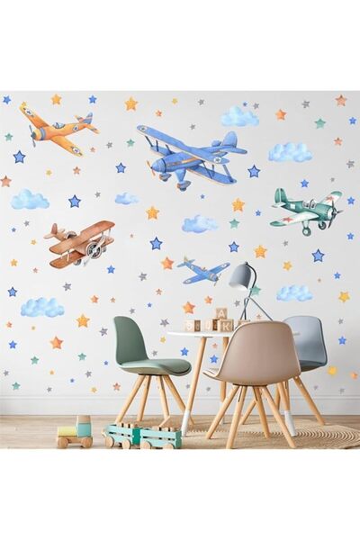 Generic Brand YIMEHDAN Watercolor Airplane Wall Decals, Classic Aircraft with...
