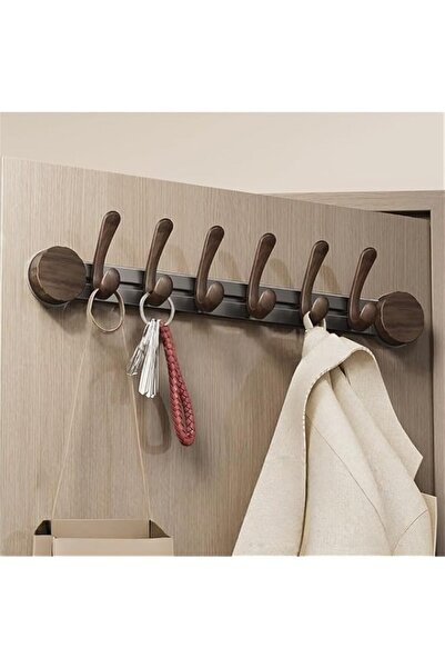 Generic Adjustable Coat Hook Rack, 6 Hook, Vacuum Cup Hanger, Walnut Color Do...