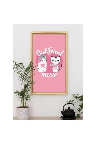 Generic Brand 'Best Friend Meow' Digitally Printed Wall Poster with Photo Fra...